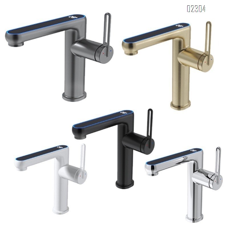 Brass Smart Digital Display Bathroom Sink Undermount Basin Single Hole Hot and Cold Digital Display Basin Faucet