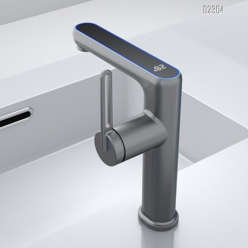 Brass Smart Digital Display Bathroom Sink Undermount Basin Single Hole Hot and Cold Digital Display Basin Faucet