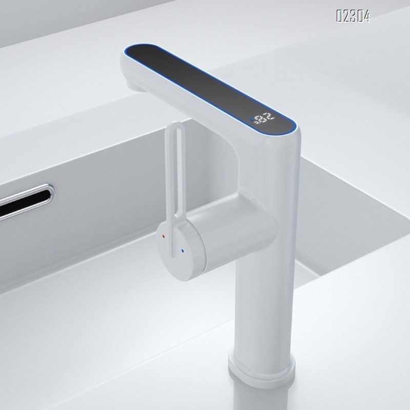 Brass Smart Digital Display Bathroom Sink Undermount Basin Single Hole Hot and Cold Digital Display Basin Faucet