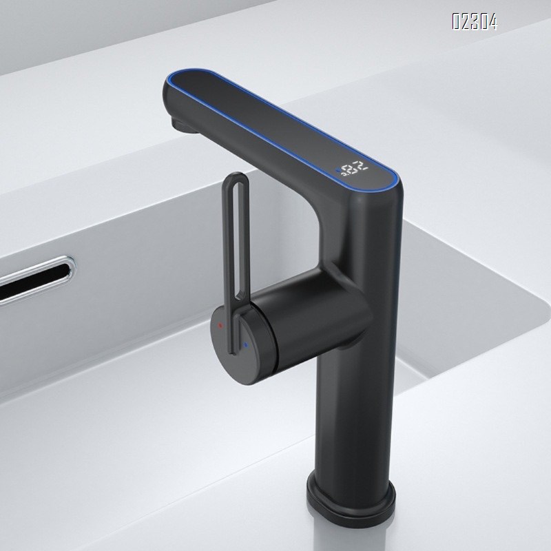 Brass Smart Digital Display Bathroom Sink Undermount Basin Single Hole Hot and Cold Digital Display Basin Faucet