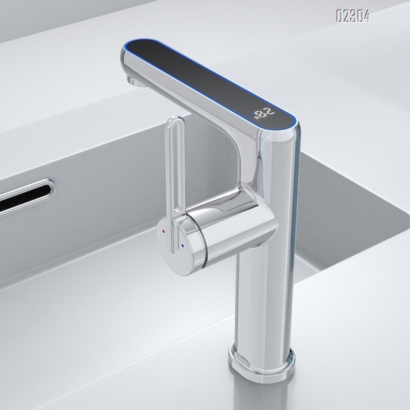 Brass Smart Digital Display Bathroom Sink Undermount Basin Single Hole Hot and Cold Digital Display Basin Faucet