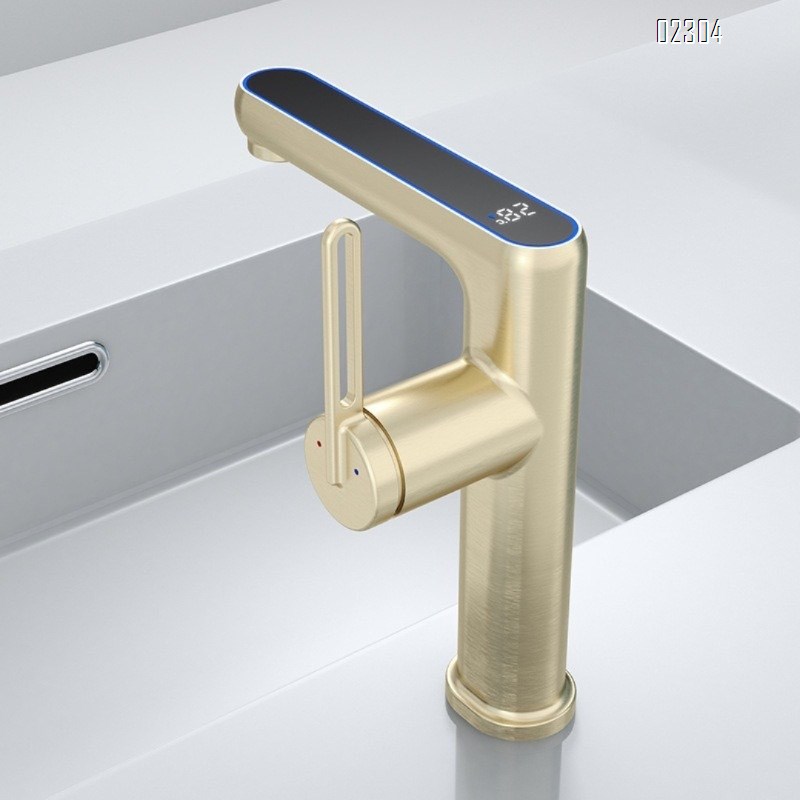 Brass Smart Digital Display Bathroom Sink Undermount Basin Single Hole Hot and Cold Digital Display Basin Faucet