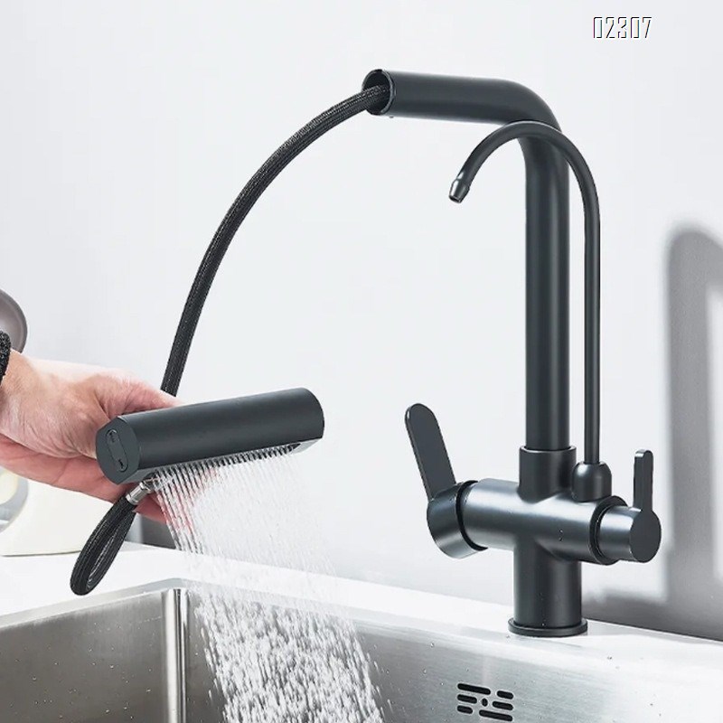 Brass 4-in-1 Water Purifier Kitchen Faucet Household Sink Vegetable Washing Basin Booster Kitchen Pull-out Hot and Cold Faucet