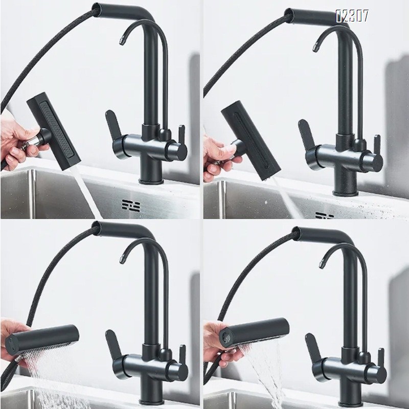Brass 4-in-1 Water Purifier Kitchen Faucet Household Sink Vegetable Washing Basin Booster Kitchen Pull-out Hot and Cold Faucet