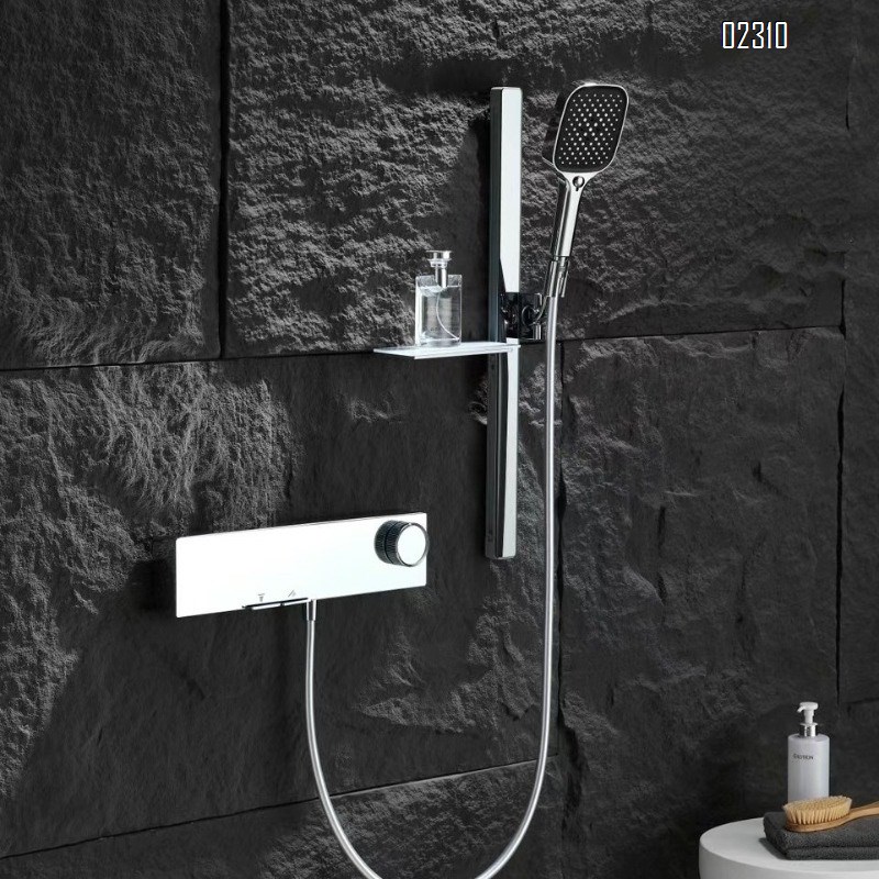 Minimalist Brass Piano Key Shower Head Set for Home Bathroom Storage Simple Small Apartment Tap