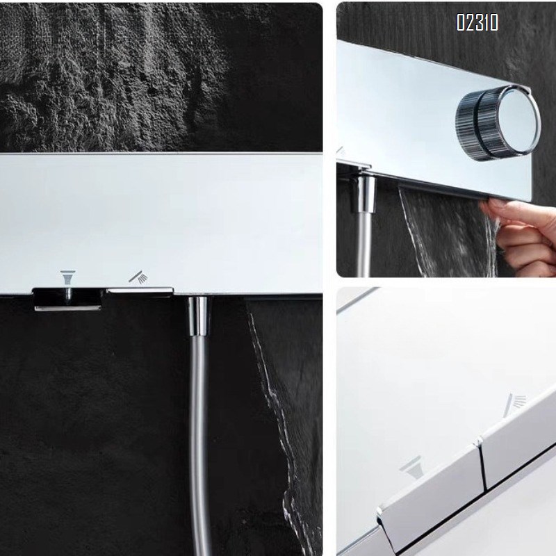 Minimalist Brass Piano Key Shower Head Set for Home Bathroom Storage Simple Small Apartment Tap