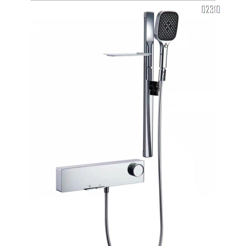 Minimalist Brass Piano Key Shower Head Set for Home Bathroom Storage Simple Small Apartment Tap