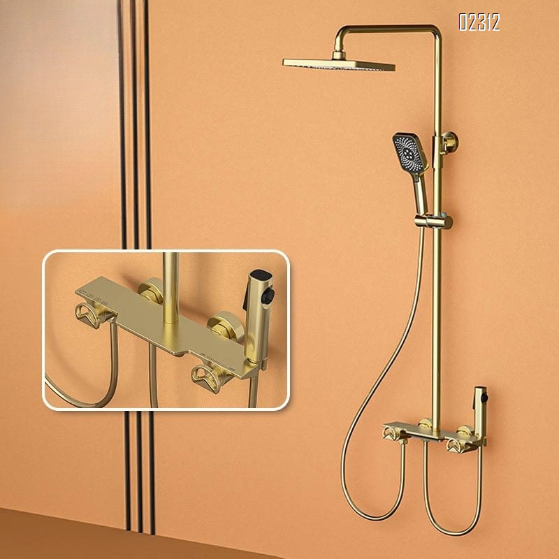Gold Brass Household Small Apartment Storage Four-Function Shower Set Hot and Cold Bathroom Showerhead
