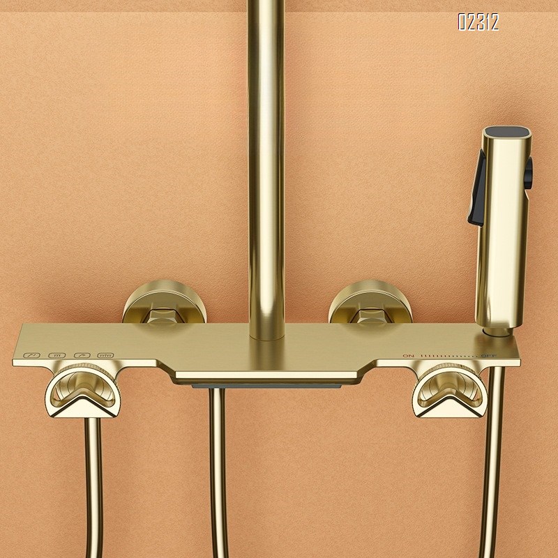 Gold Brass Household Small Apartment Storage Four-Function Shower Set Hot and Cold Bathroom Showerhead
