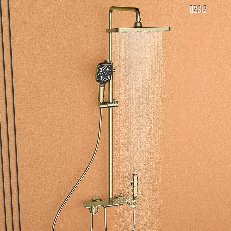Gold Brass Household Small Apartment Storage Four-Function Shower Set Hot and Cold Bathroom Showerhead