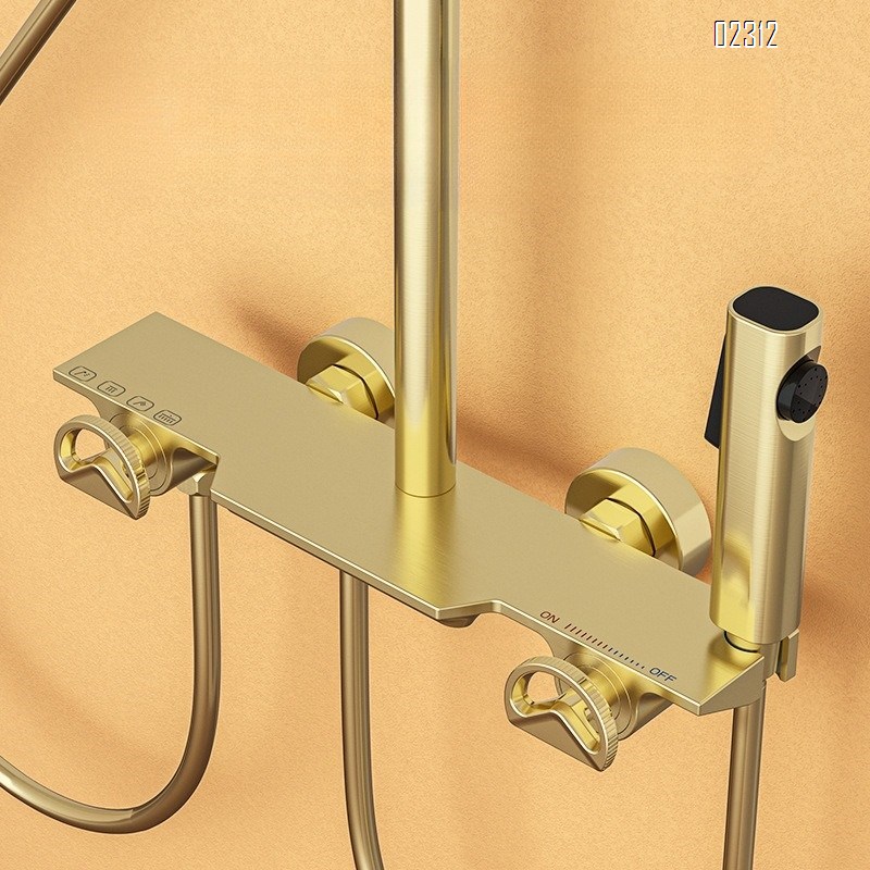 Gold Brass Household Small Apartment Storage Four-Function Shower Set Hot and Cold Bathroom Showerhead