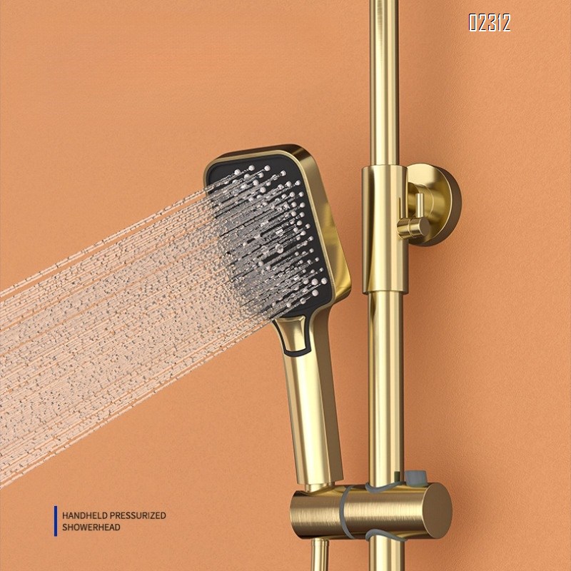 Gold Brass Household Small Apartment Storage Four-Function Shower Set Hot and Cold Bathroom Showerhead