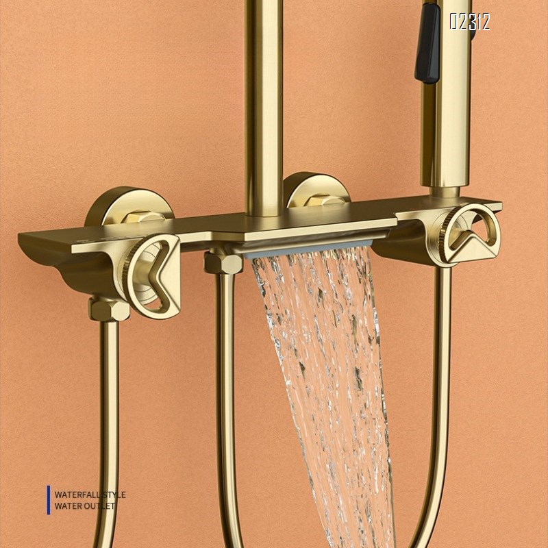 Gold Brass Household Small Apartment Storage Four-Function Shower Set Hot and Cold Bathroom Showerhead
