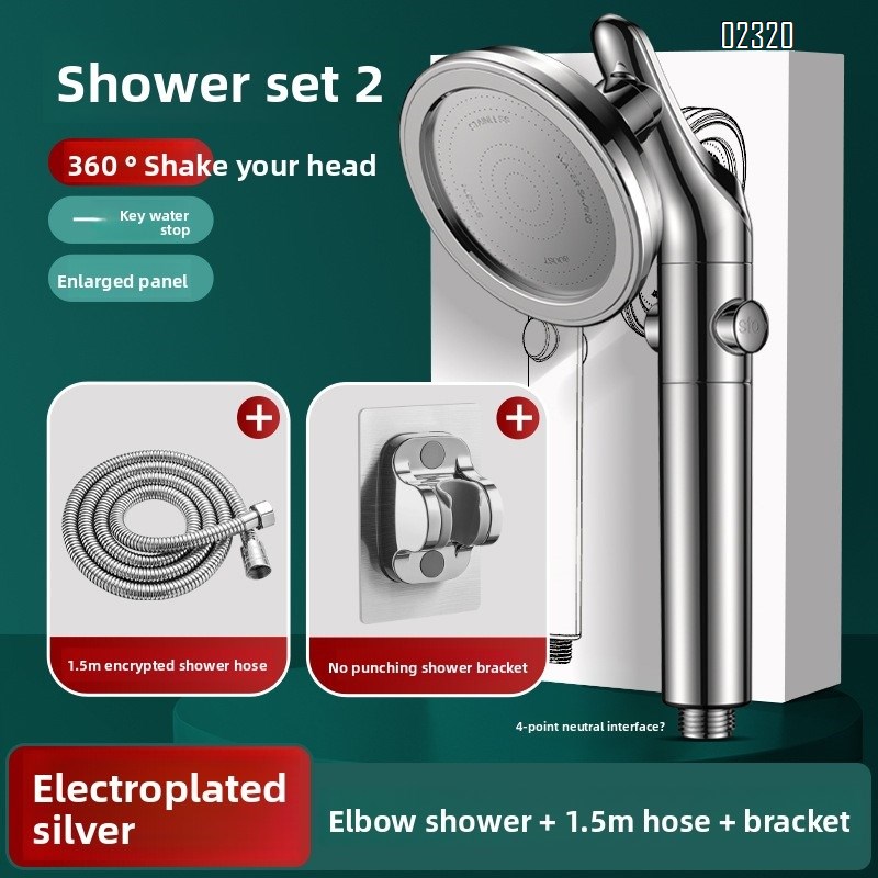 Bathroom Shower Head Set with Stainless 1.5m Hose and Bracket Hand Held Shower Head & Rain Shower Head 2-IN-1