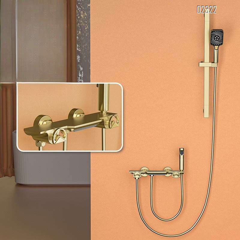 Industrial Style Brass Hot and Cold Small Apartment Gold Lift Shower Set Bathroom Shower Head Home Use