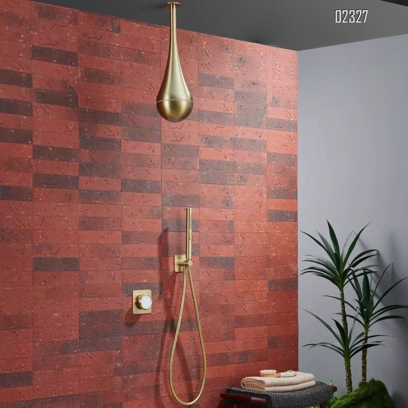 Minimalist All-Brass Embedded Hot and Cold Shower Set for Home Use Gold Concealed Wall-Mounted Shower System