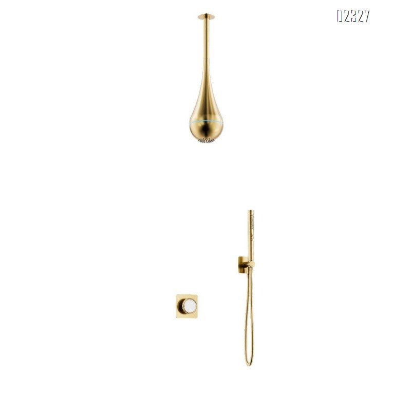 Minimalist All-Brass Embedded Hot and Cold Shower Set for Home Use Gold Concealed Wall-Mounted Shower System