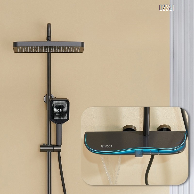 Hot and Cold Digital Display Shower Head Set Household Brass Storage Mixing Valve Shower Light Luxury Storage Bath Tap