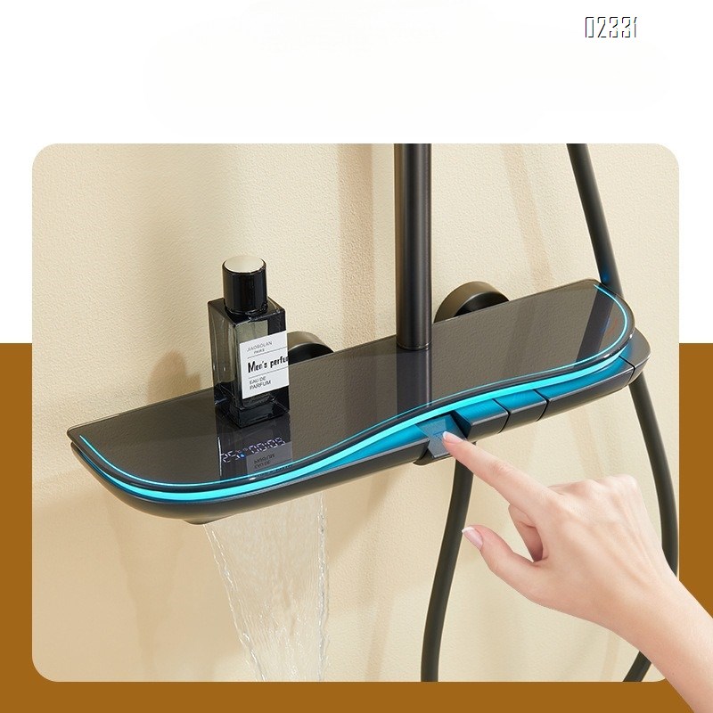 Hot and Cold Digital Display Shower Head Set Household Brass Storage Mixing Valve Shower Light Luxury Storage Bath Tap