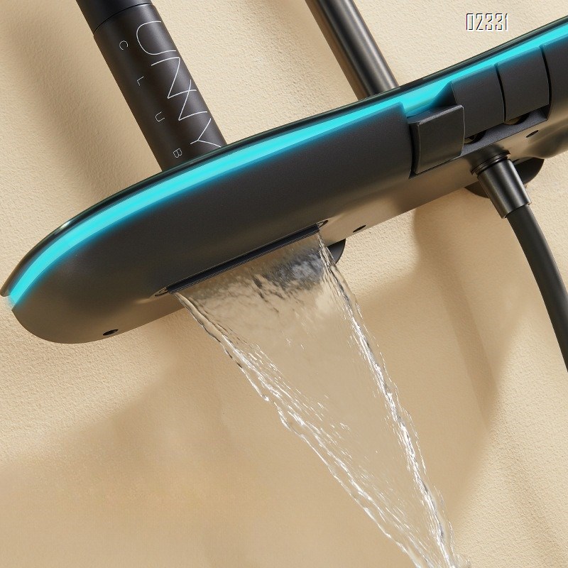 Hot and Cold Digital Display Shower Head Set Household Brass Storage Mixing Valve Shower Light Luxury Storage Bath Tap