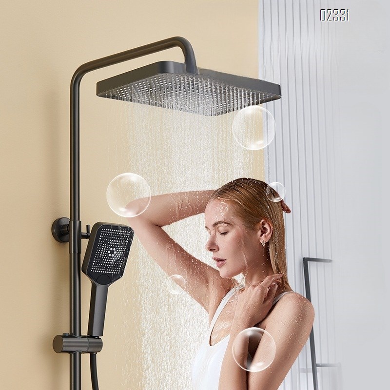 Hot and Cold Digital Display Shower Head Set Household Brass Storage Mixing Valve Shower Light Luxury Storage Bath Tap