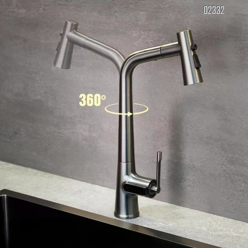 Zinc Alloy Kitchen Digital Display Pull-out Hot and Cold Faucet Temperature Extendable Sink Multifunctional Vegetable Basin Tap