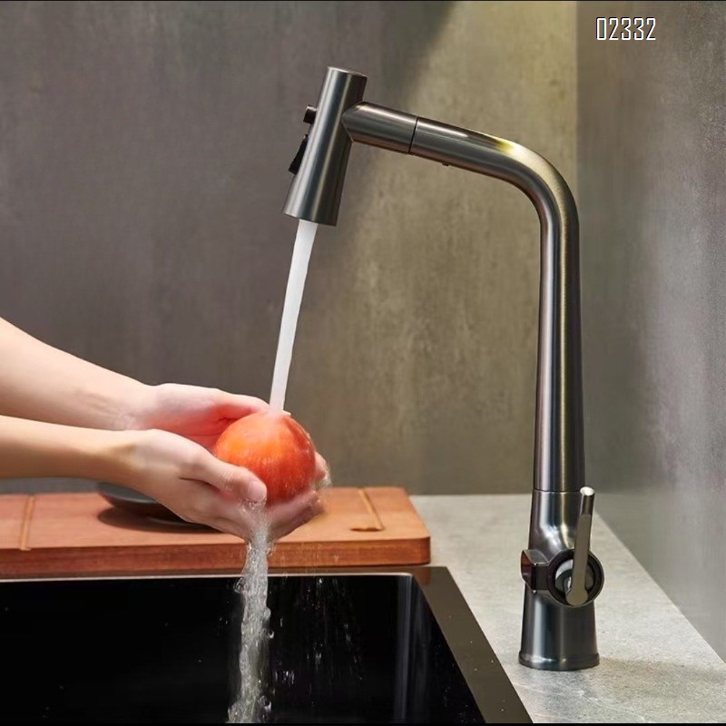 Zinc Alloy Kitchen Digital Display Pull-out Hot and Cold Faucet Temperature Extendable Sink Multifunctional Vegetable Basin Tap