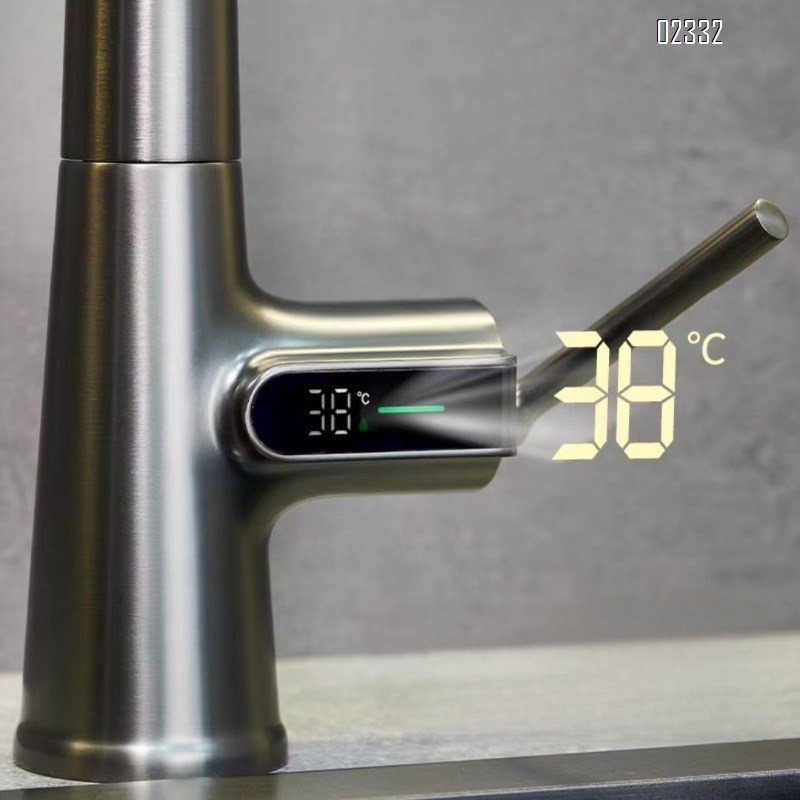 Zinc Alloy Kitchen Digital Display Pull-out Hot and Cold Faucet Temperature Extendable Sink Multifunctional Vegetable Basin Tap