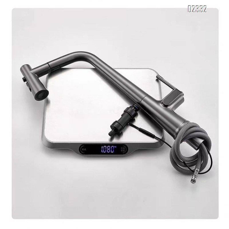 Zinc Alloy Kitchen Digital Display Pull-out Hot and Cold Faucet Temperature Extendable Sink Multifunctional Vegetable Basin Tap