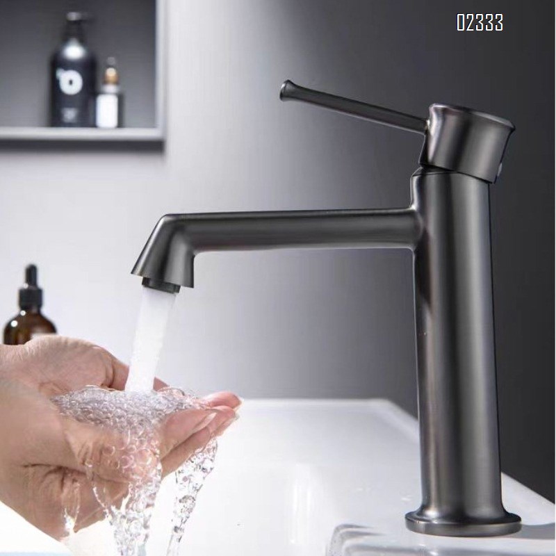 Hot and Cold All-Brass Integrated Basin Faucet Washbasin Bathroom Cabinet Simple Gun Gray Washbasin Tap