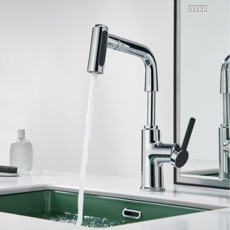 Brass Russia golden lift-up pull-out basin faucet art basin rotate pull-out rotate wash basin faucet Tap