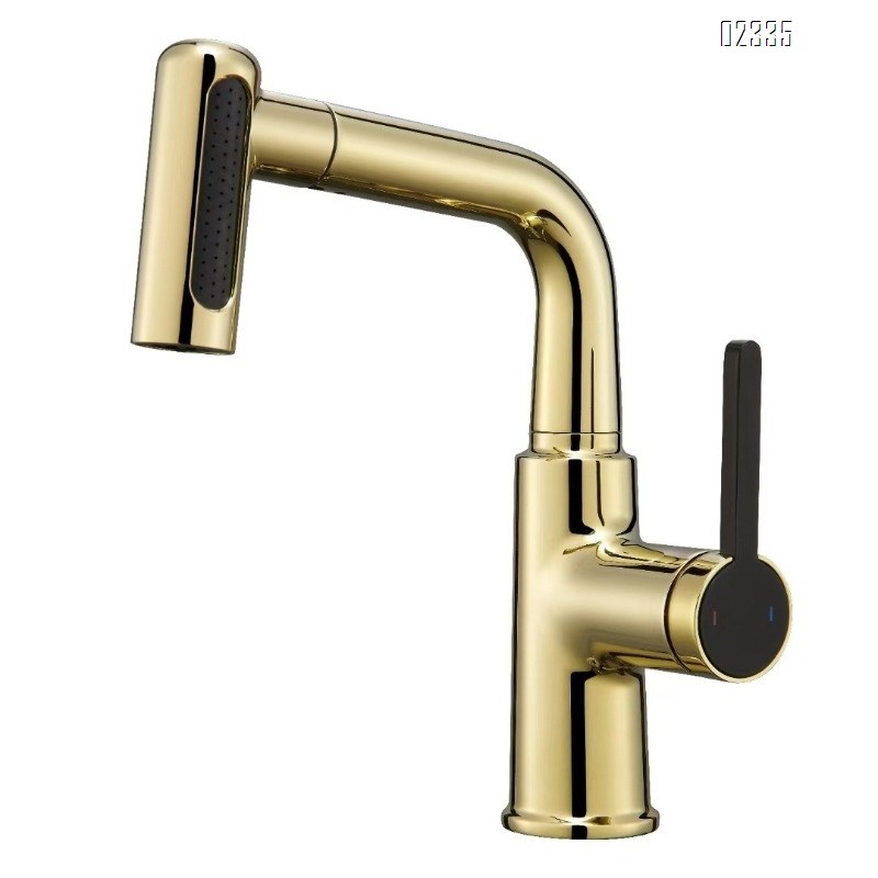 Brass Russia golden lift-up pull-out basin faucet art basin rotate pull-out rotate wash basin faucet Tap