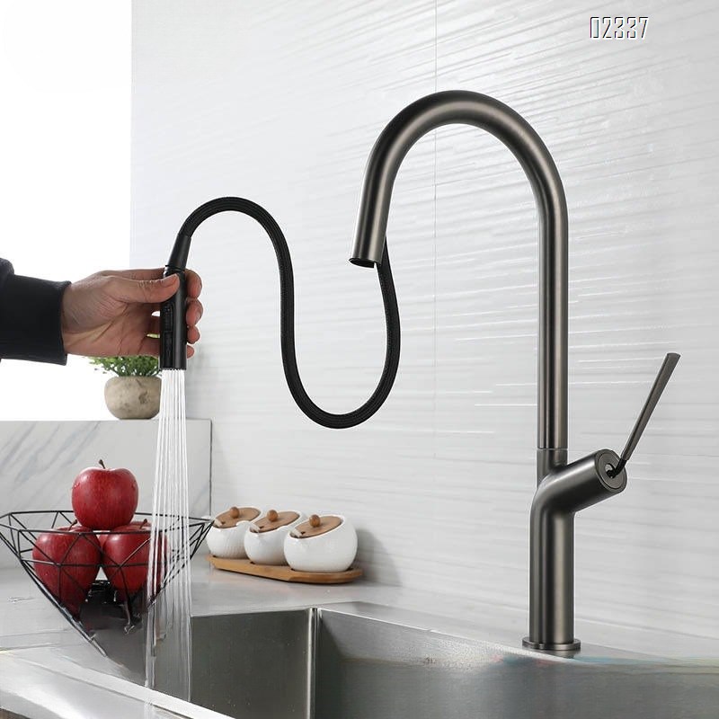 Brass Pull-out modern Kitchen sink water Best Faucets pull out Tap Gun Gray Sink Faucet Brushed Gold Tap