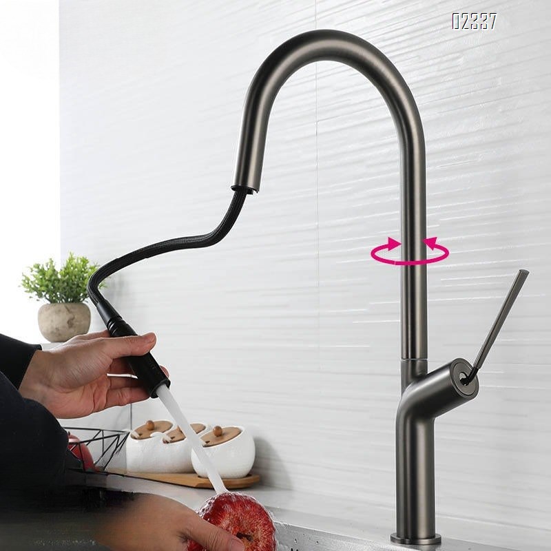 Brass Pull-out modern Kitchen sink water Best Faucets pull out Tap Gun Gray Sink Faucet Brushed Gold Tap