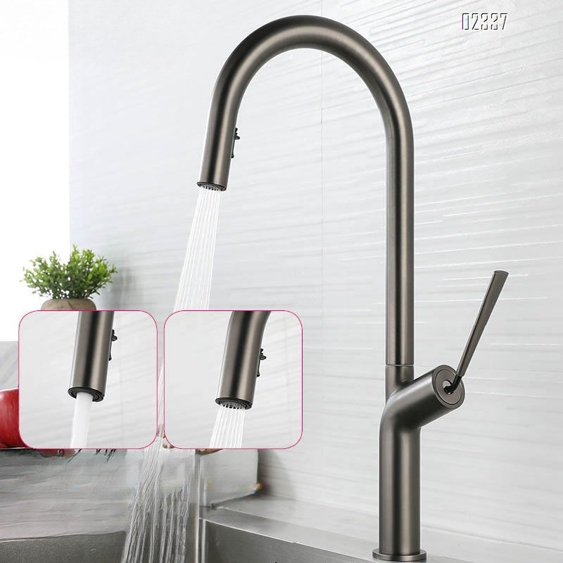 Brass Pull-out modern Kitchen sink water Best Faucets pull out Tap Gun Gray Sink Faucet Brushed Gold Tap