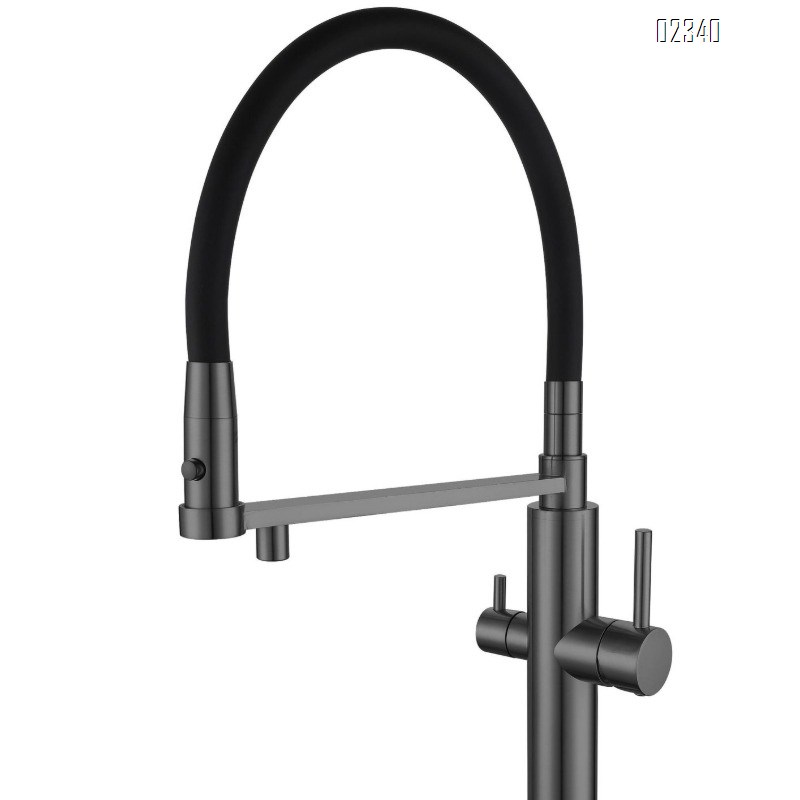 Kitchen Faucet Water Purifier Three-in-One Hot and Cold Gun Gray All-Brass Wash Basin Sink Hanging Rod Pull-Out Faucet