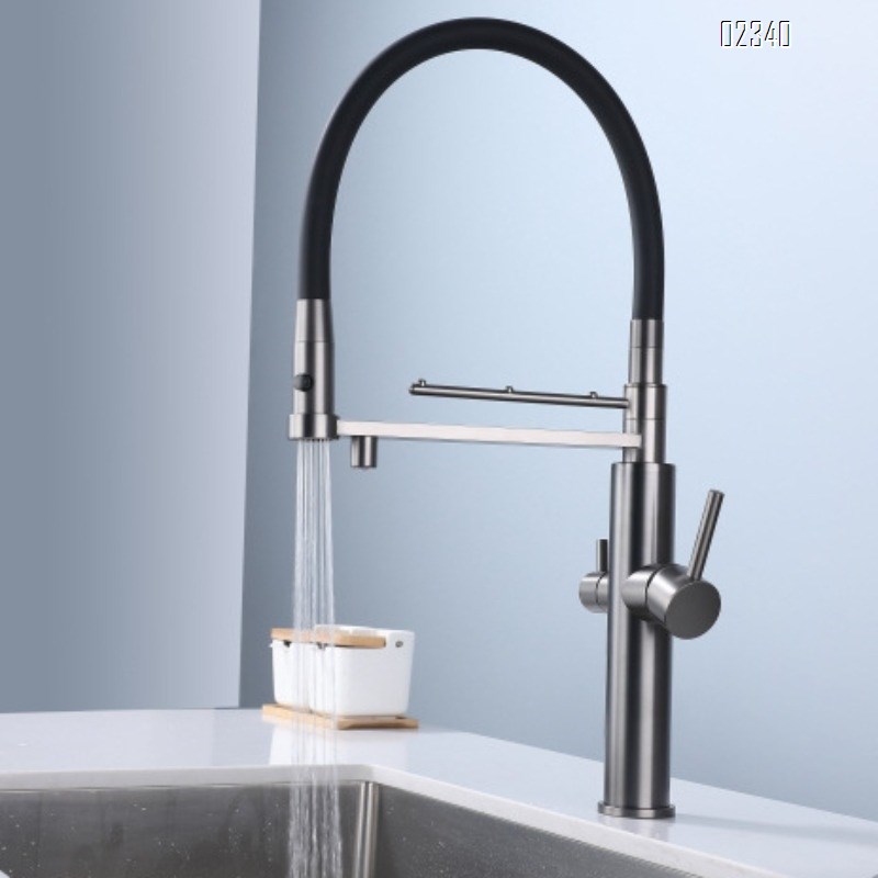 Kitchen Faucet Water Purifier Three-in-One Hot and Cold Gun Gray All-Brass Wash Basin Sink Hanging Rod Pull-Out Faucet