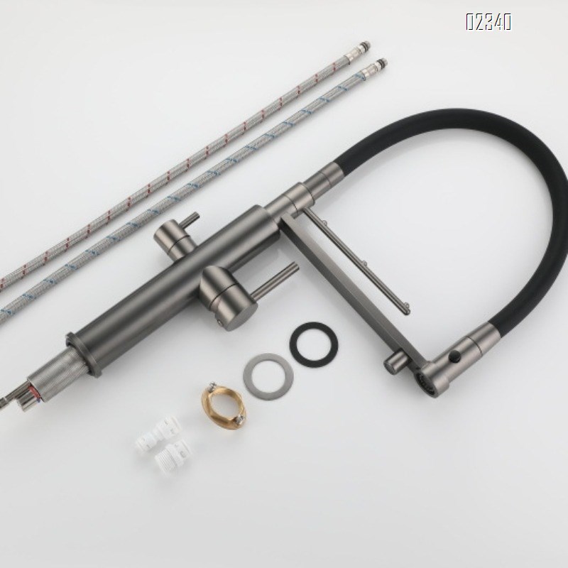 Kitchen Faucet Water Purifier Three-in-One Hot and Cold Gun Gray All-Brass Wash Basin Sink Hanging Rod Pull-Out Faucet