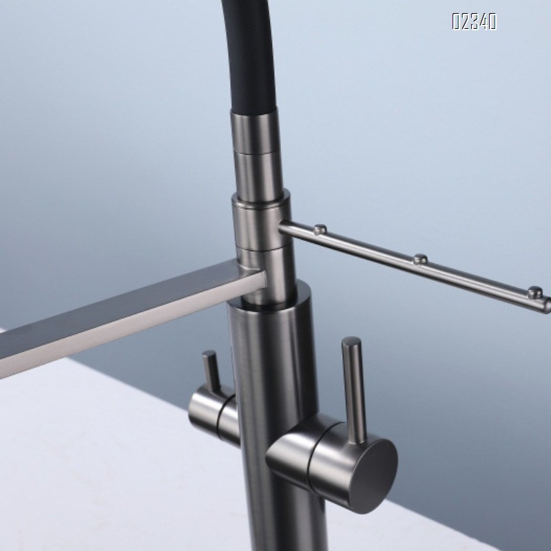 Kitchen Faucet Water Purifier Three-in-One Hot and Cold Gun Gray All-Brass Wash Basin Sink Hanging Rod Pull-Out Faucet