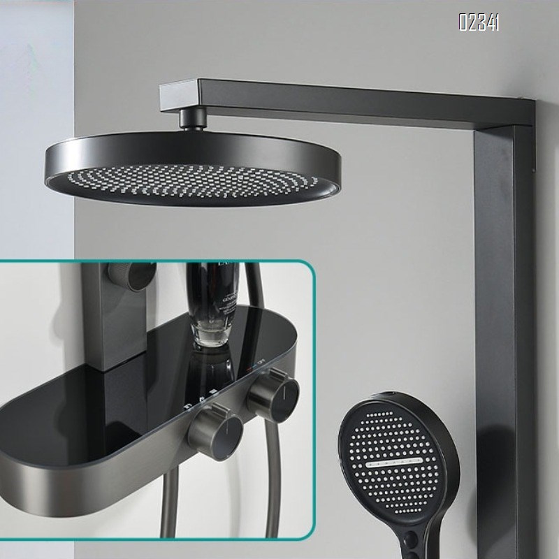 Waist Spray Square Tube Bathroom Shower Set Full Brass Glass Panel Waterfall Outlet Household Shower