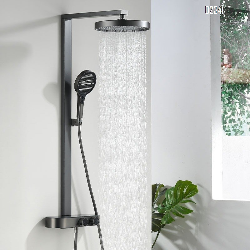 Waist Spray Square Tube Bathroom Shower Set Full Brass Glass Panel Waterfall Outlet Household Shower