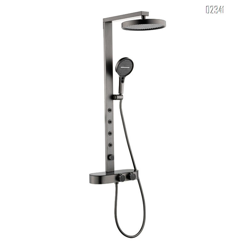 Waist Spray Square Tube Bathroom Shower Set Full Brass Glass Panel Waterfall Outlet Household Shower