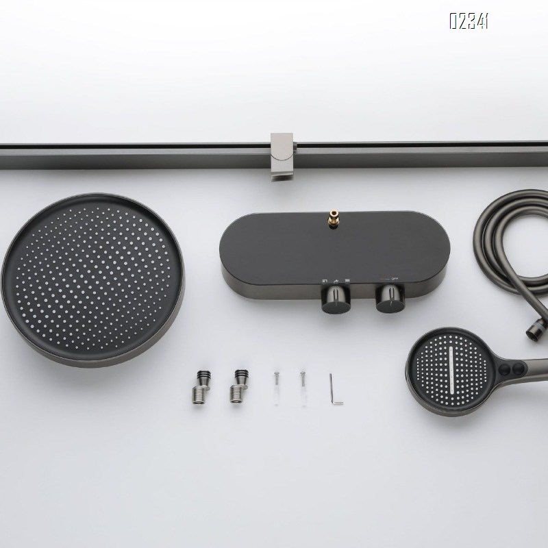 Waist Spray Square Tube Bathroom Shower Set Full Brass Glass Panel Waterfall Outlet Household Shower