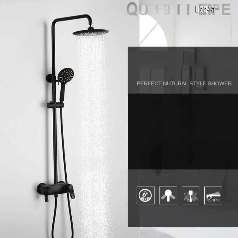 Bathroom Lift Three-Function Shower Set with Square Pipe Bidet and All-Brass Black Shower Head Set