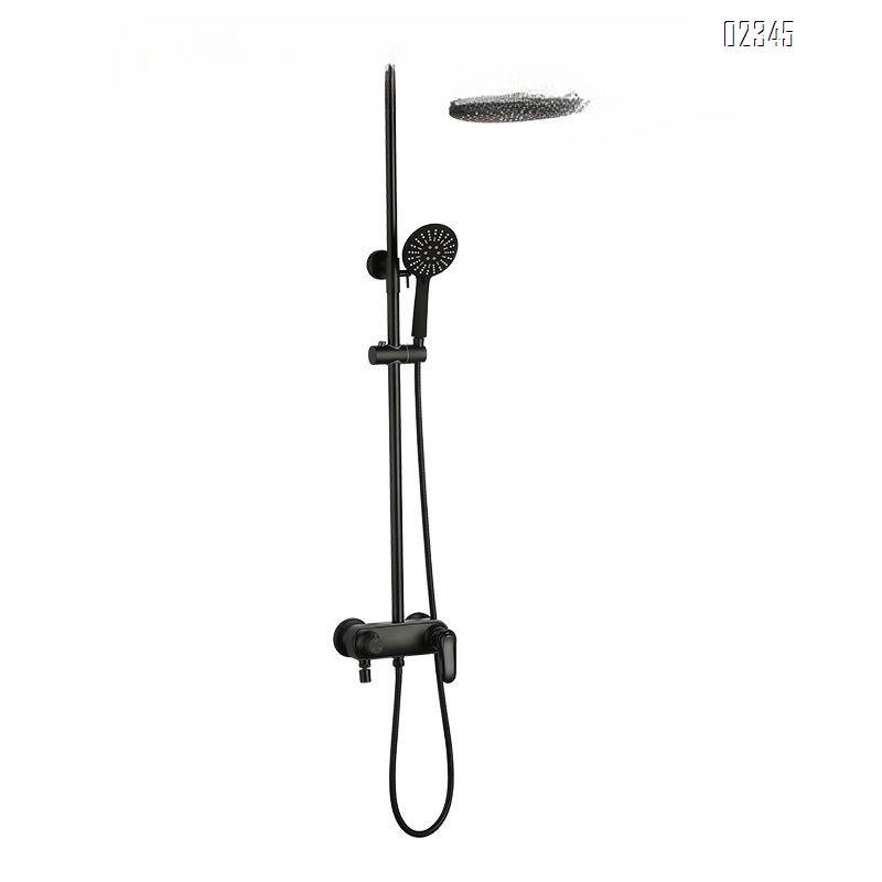 Bathroom Lift Three-Function Shower Set with Square Pipe Bidet and All-Brass Black Shower Head Set