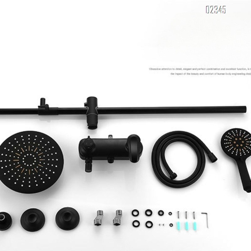 Bathroom Lift Three-Function Shower Set with Square Pipe Bidet and All-Brass Black Shower Head Set