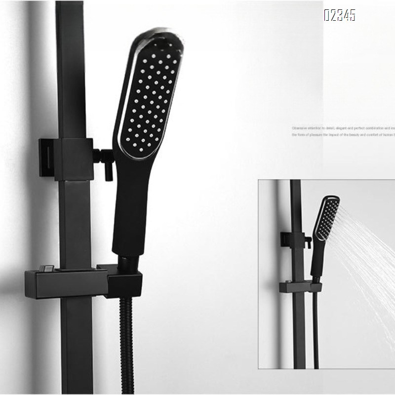 Bathroom Lift Three-Function Shower Set with Square Pipe Bidet and All-Brass Black Shower Head Set