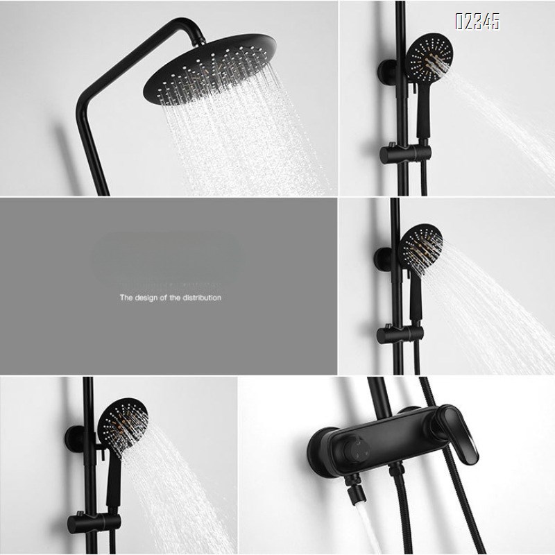 Bathroom Lift Three-Function Shower Set with Square Pipe Bidet and All-Brass Black Shower Head Set