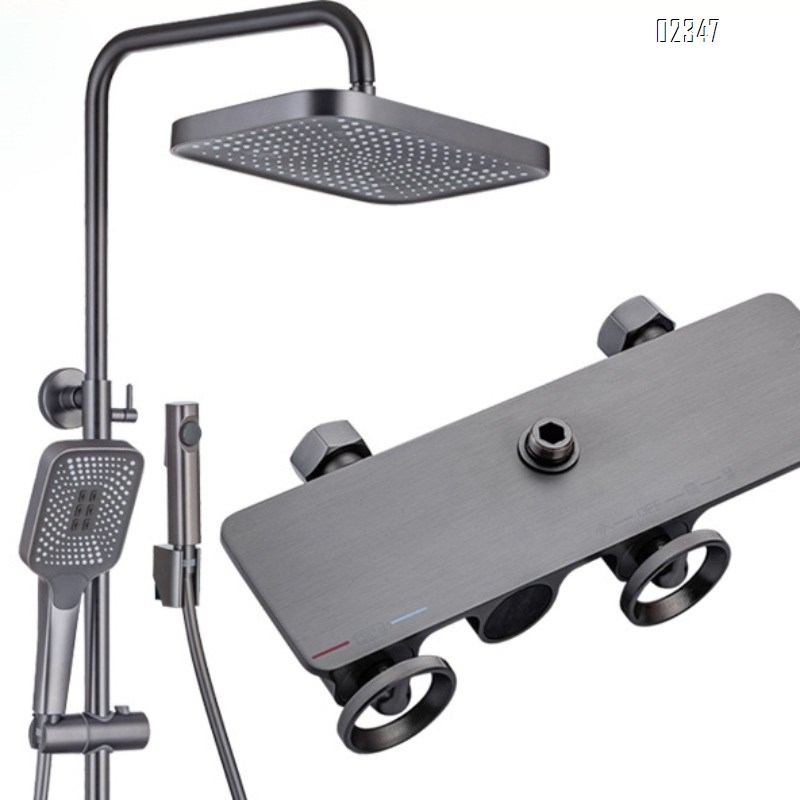 Brass Thermostatic Digital Display Shower Set Gun Gray Four-Function Bathroom Star Rain Pressurized Handheld Shower head Set