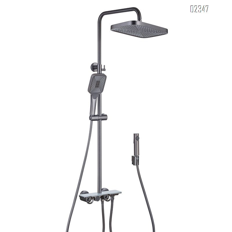 Brass Thermostatic Digital Display Shower Set Gun Gray Four-Function Bathroom Star Rain Pressurized Handheld Shower head Set